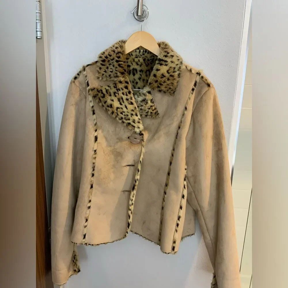 Lisa International Faux Fur Suede jacket leopard